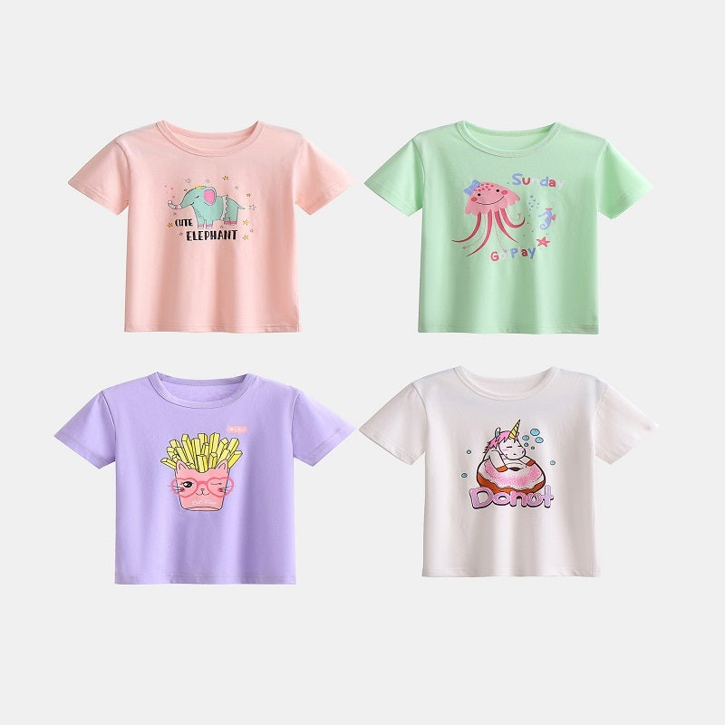 Western Style Cute Girls' Cotton Short-sleeved T-shirt