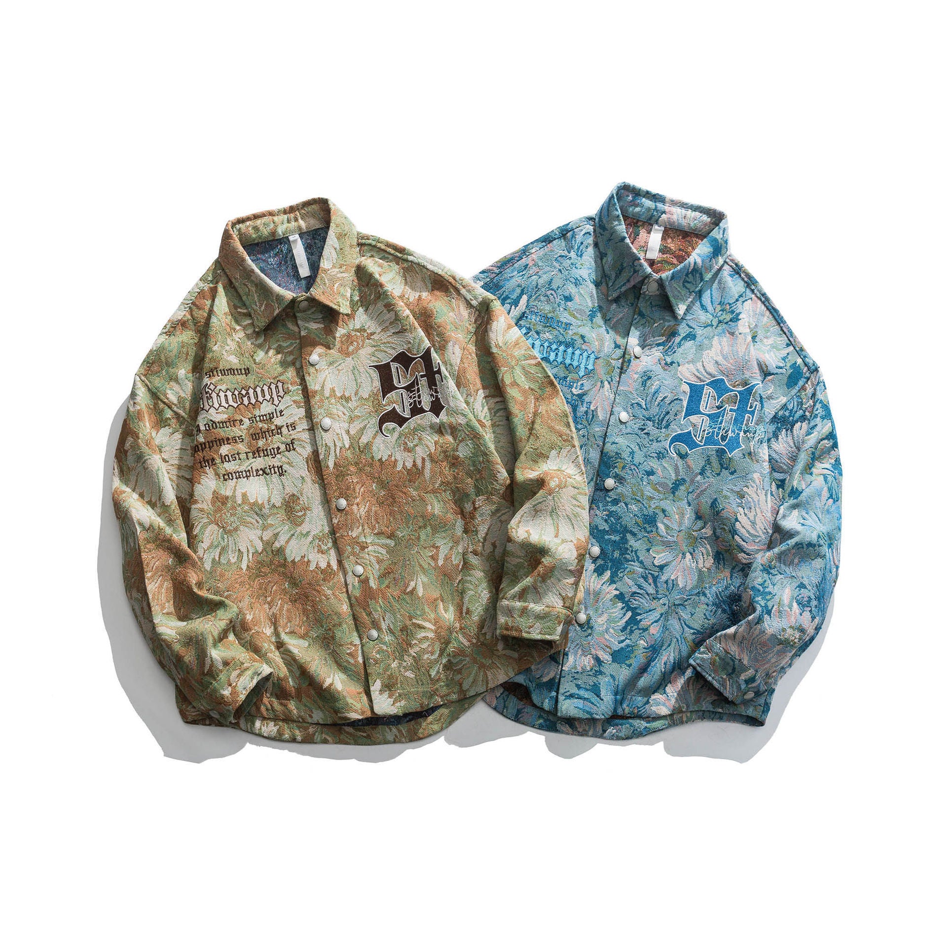 Spring American Fashion Brand Original Full Printed Vintage Flowers Polo Collar Jacket