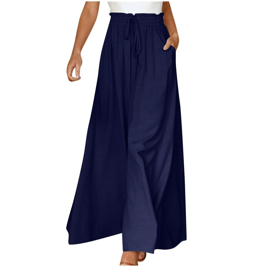 Women's Fashion Wide Leg Elastic Waistband Wide Leg High Waist Long Dress Pants