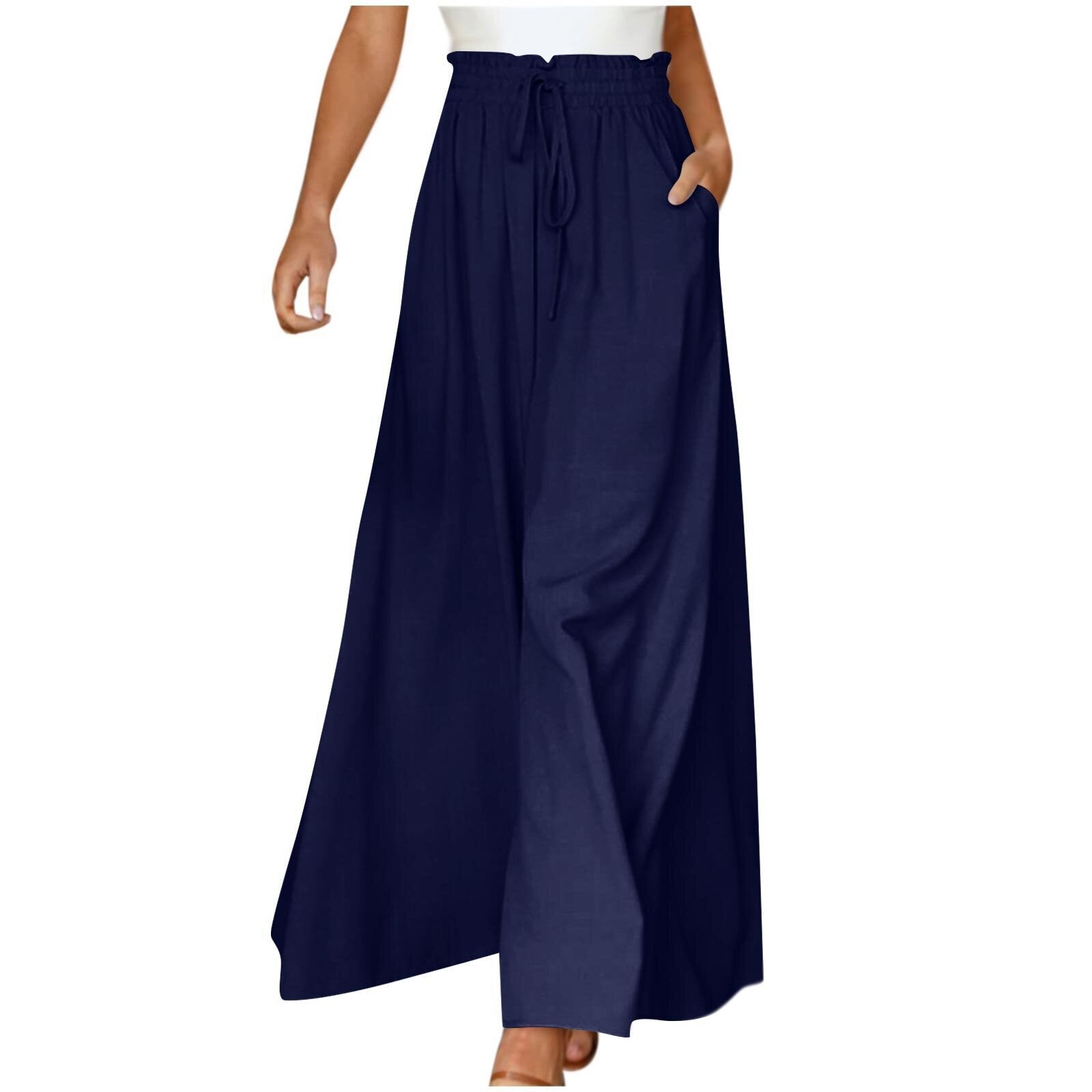 Women's Fashion Wide Leg Elastic Waistband Wide Leg High Waist Long Dress Pants