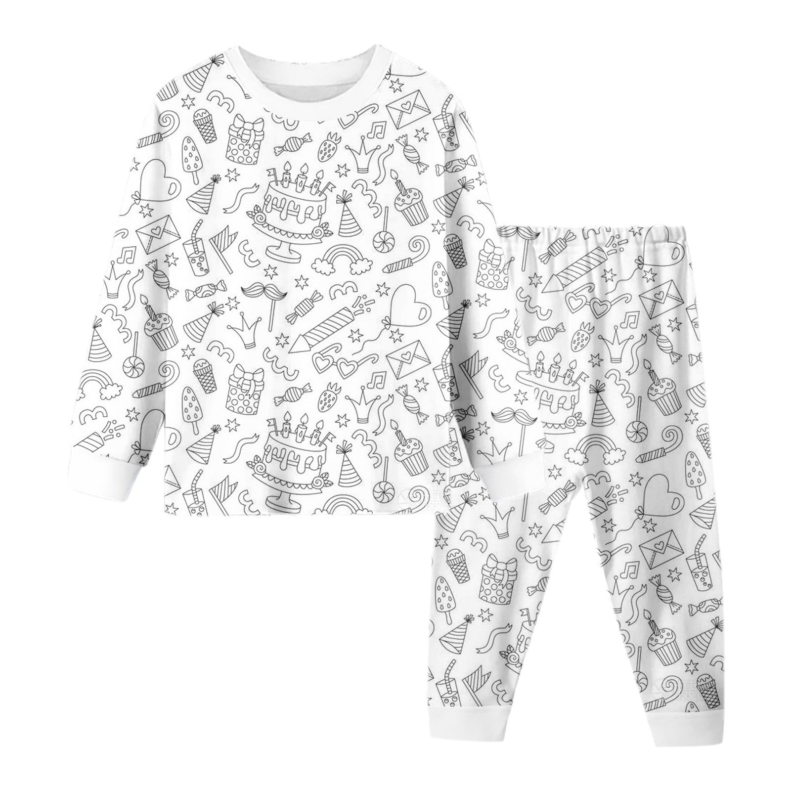Black And White Cartoon Cartoon Pattern Long-sleeved T-shirt And Trousers Two-piece Home Wear Children's Suit