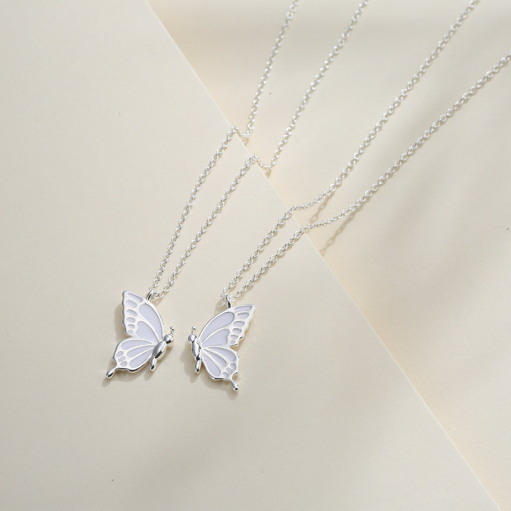 Women's Double Butterfly Drip Oil Pendant Necklace