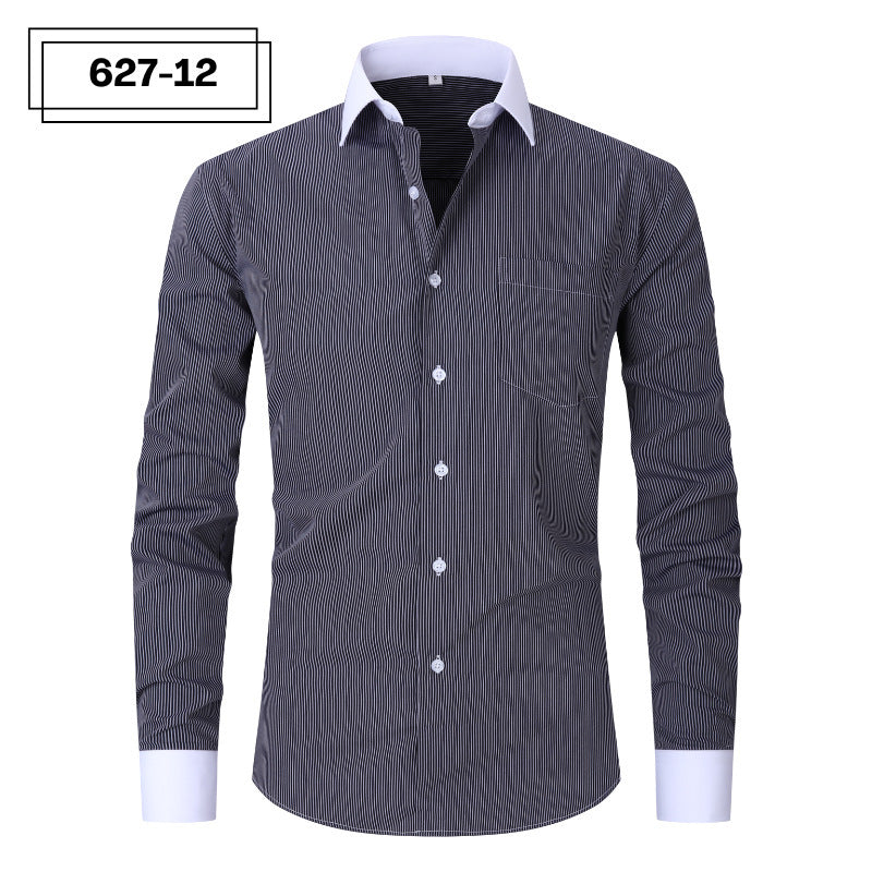 Plus Size Men's Casual American-style Long-sleeved Striped Shirt