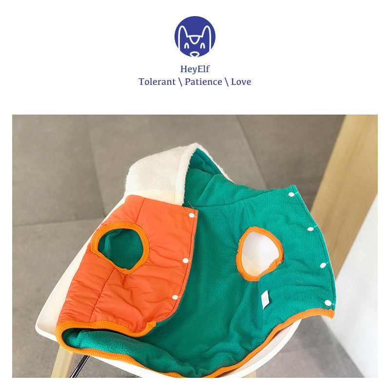 Pet Winter Cotton Dress Dogs And Cats Thermal Extra Thick With Fleece Reversible Coat