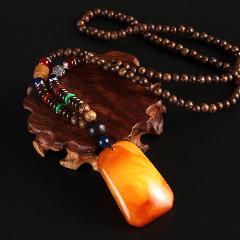 Retro Ethnic Sweater Chain Long Wooden Pendant