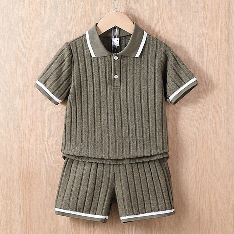 Polo Collar Stripes Shorts Design For Children