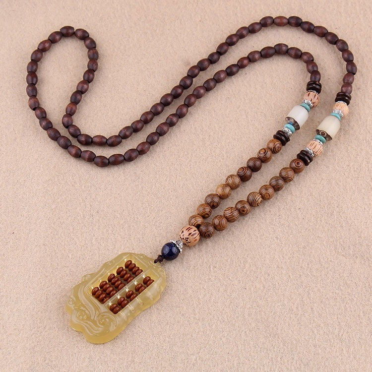 Men's And Women's Necklaces Retro Wooden Bead Sweater Chain Long Bodhi Pendant