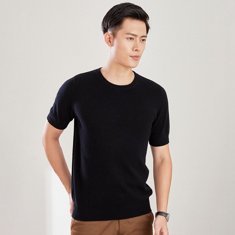 Men's Autumn And Winter Full Wool Short Sleeve Round Neck Sweater