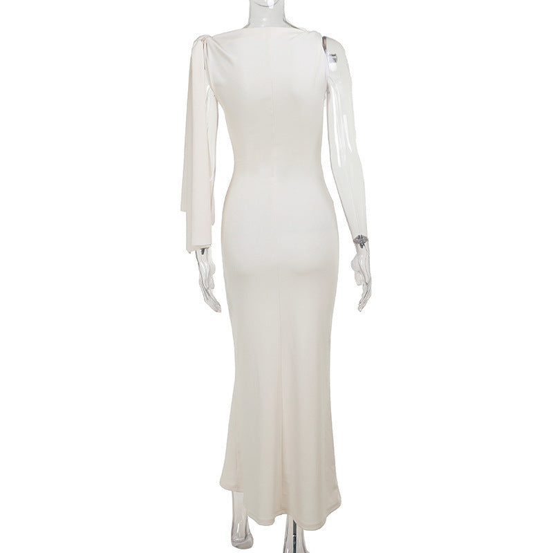 One-shoulder Ribbon Long Dress Ins Fashion Slim Sleeveless Dresses For Evening Party Club Clothing Women