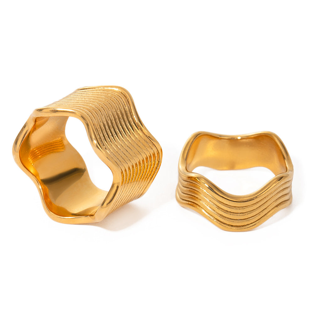 Stainless Steel Wide Surface Wave Ring