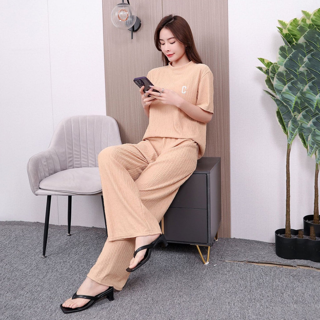 Women's Spring And Summer Letters Thin Embroidery Homewear Suit
