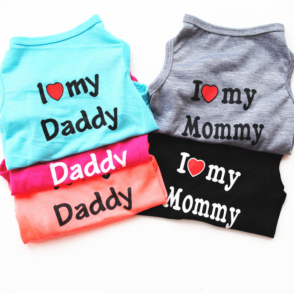 Pet Puppy Clothes Vest Classic Look Love Dad Love Mom