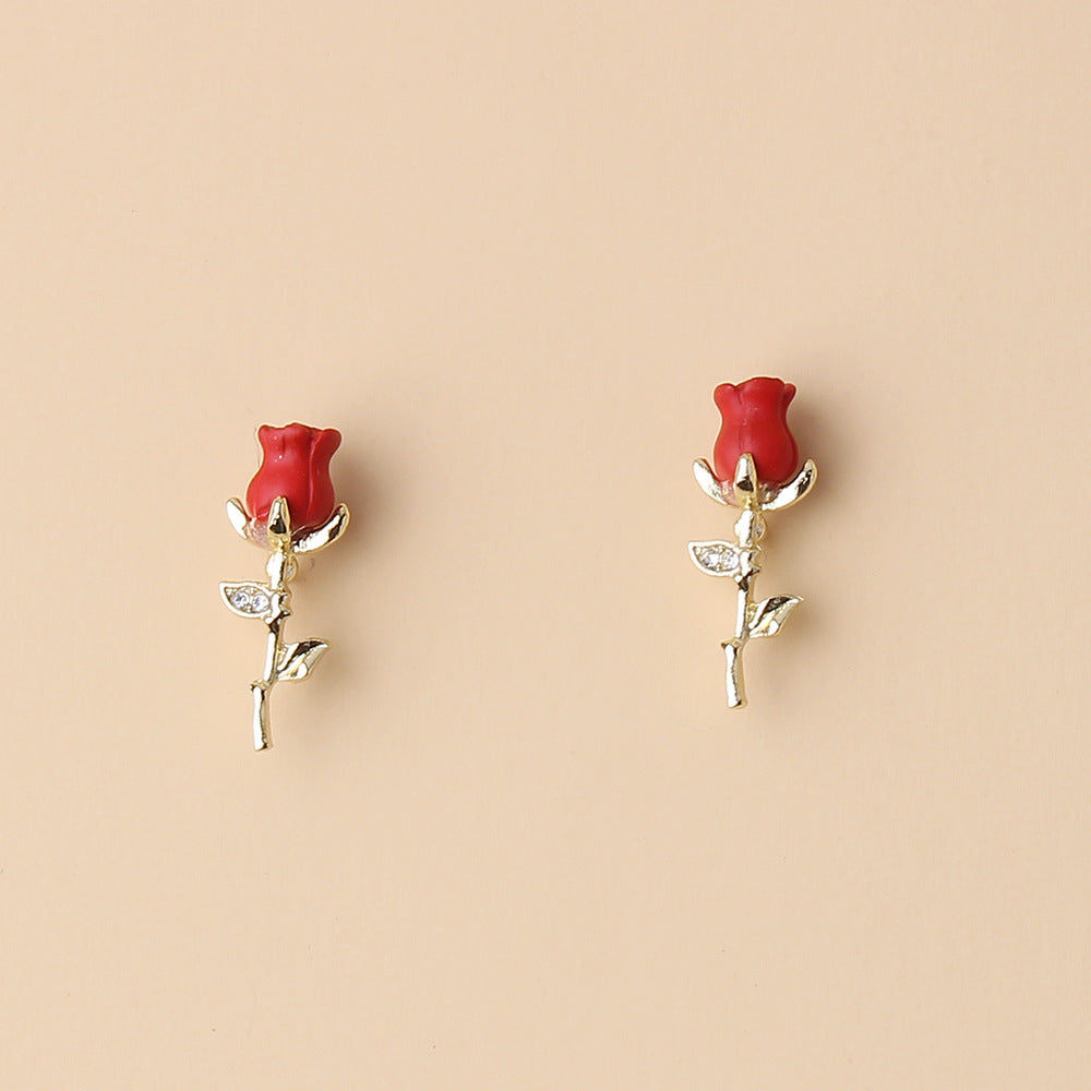 Fashion Three-dimensional Rose Earrings Personalized Flower Earrings