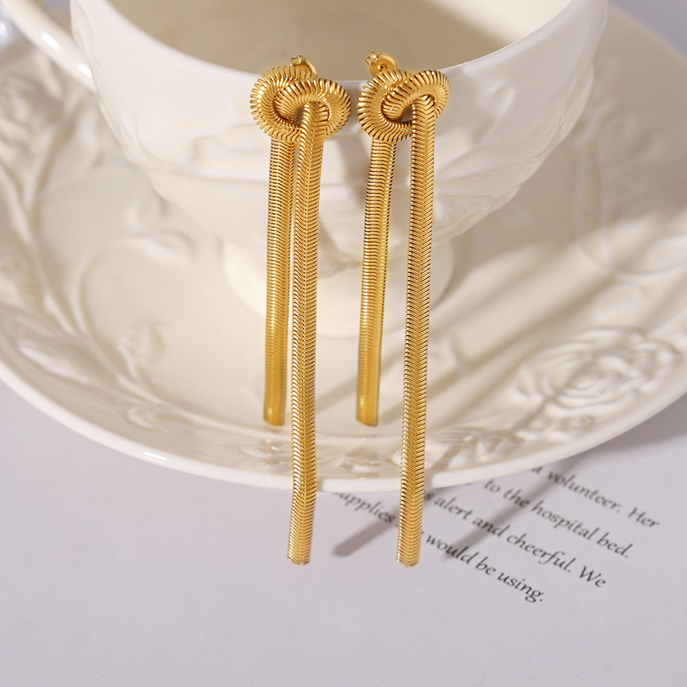 Gold Knotted Tassel Snake Chain Long Necklace