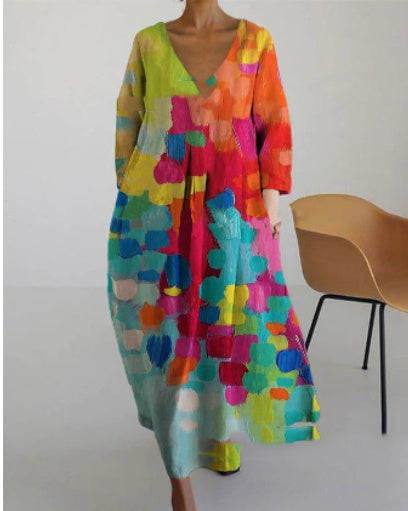 Women's New Style Temperament Blue Hedging Fashion Print Dress