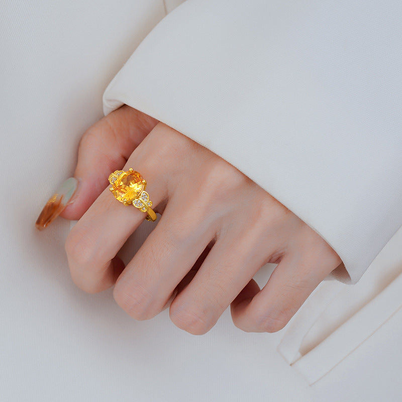 Yellow Diamond Butterfly Ring Fashion Personality All-match High Sense Ring Female