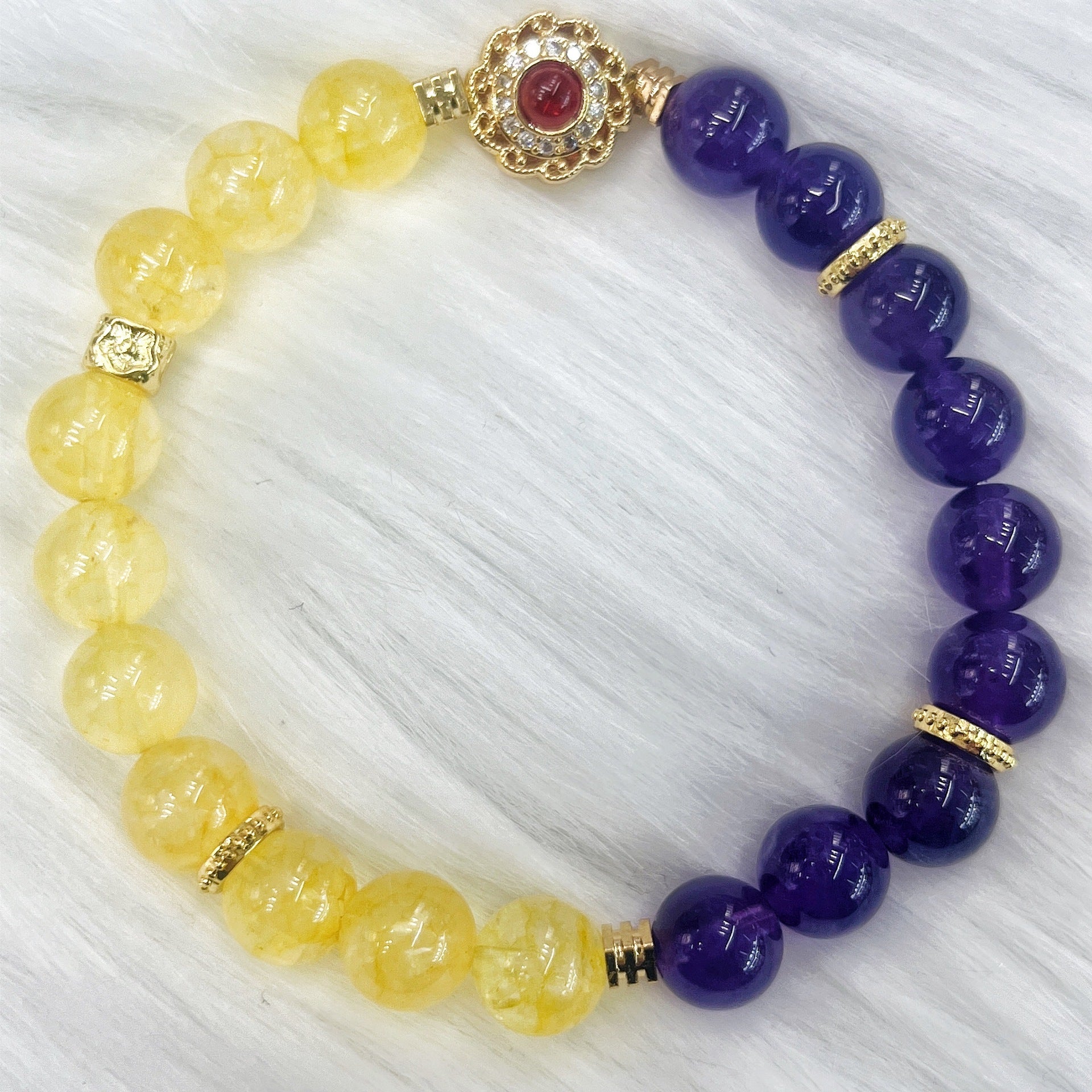Handmade Women's Yellow Purple, Amethyst Bracelet