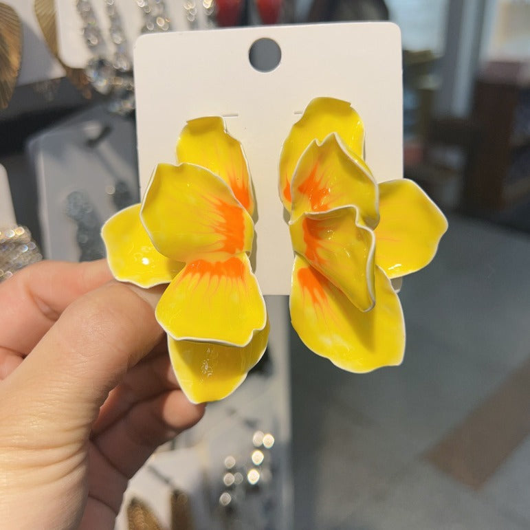 Pastoral Style Alloy Oil-spot Glaze Flowers Earrings