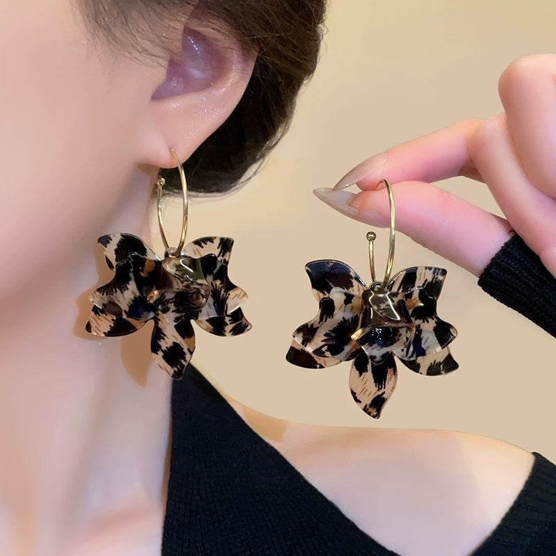 Leopard Print Flower Exaggerated Temperament Niche Design High-grade Earrings