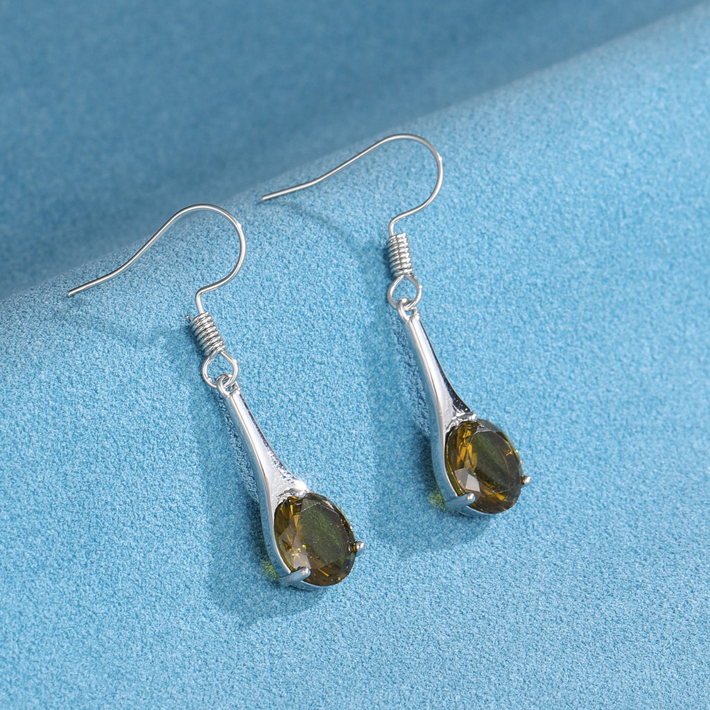 Fashion Simple Olive Green Topaz Earrings Minimalist Water Drop Shape