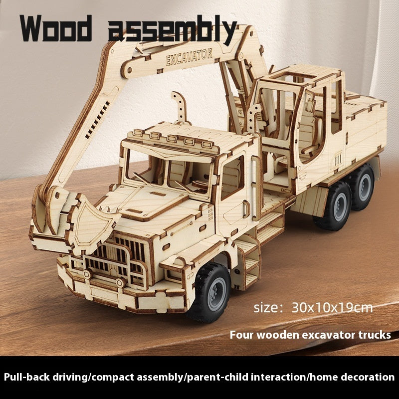 Wooden Assembled Toy Car Warrior Engineering Vehicle Fire Truck DIY Model