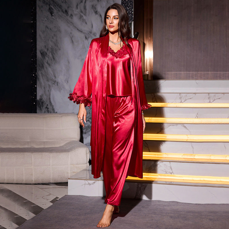 Sexy Outerwear Homewear Suspender Shorts Nightgown Three-piece Set