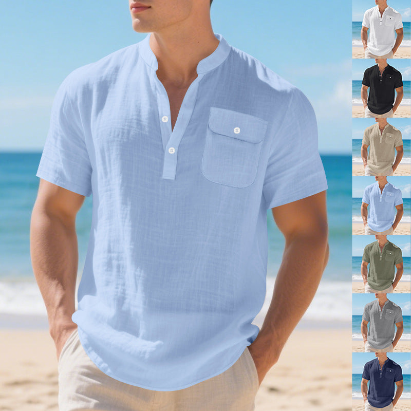 Summer American Linen Men's T-shirt Loose Casual