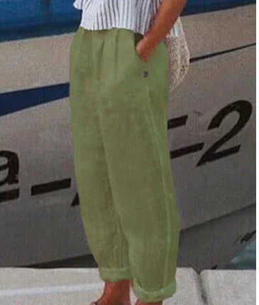 Women's Temperament Commuter Cotton Linen Straight Pocket Casual Pants