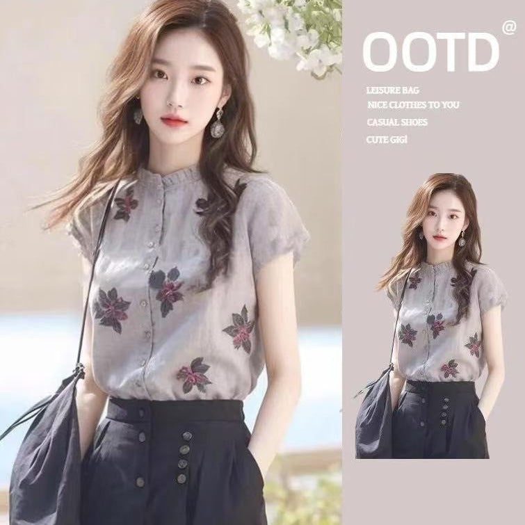 High-end Chic Printed Western Style Stand Collar Niche Top