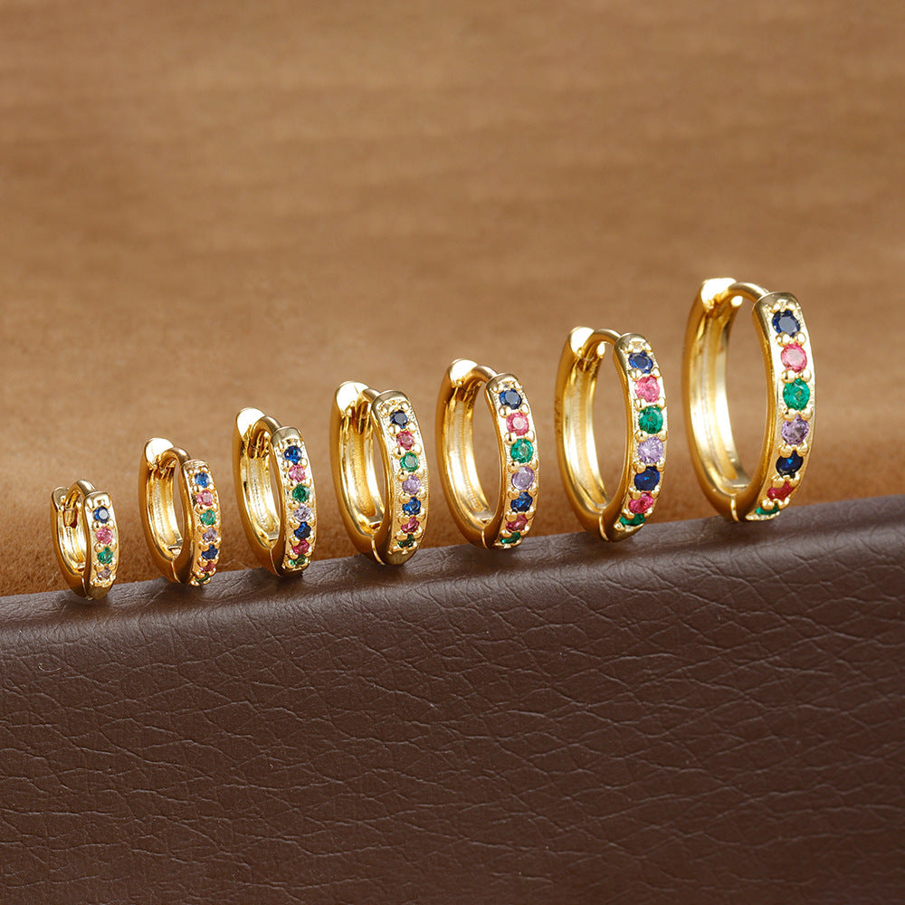 Trendy Circle Zircon Perforated Stud Earrings