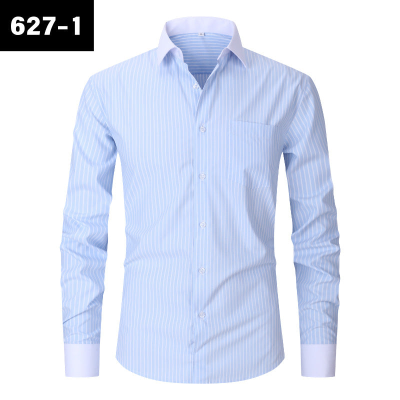 Plus Size Men's Casual American-style Long-sleeved Striped Shirt