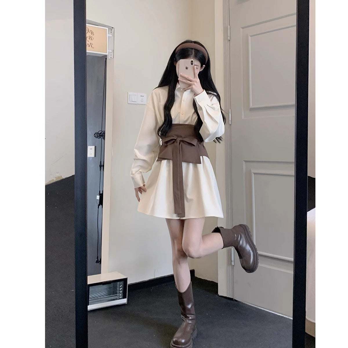 Long Sleeve Shirt Skirt Women's Temperament Slimming Dress