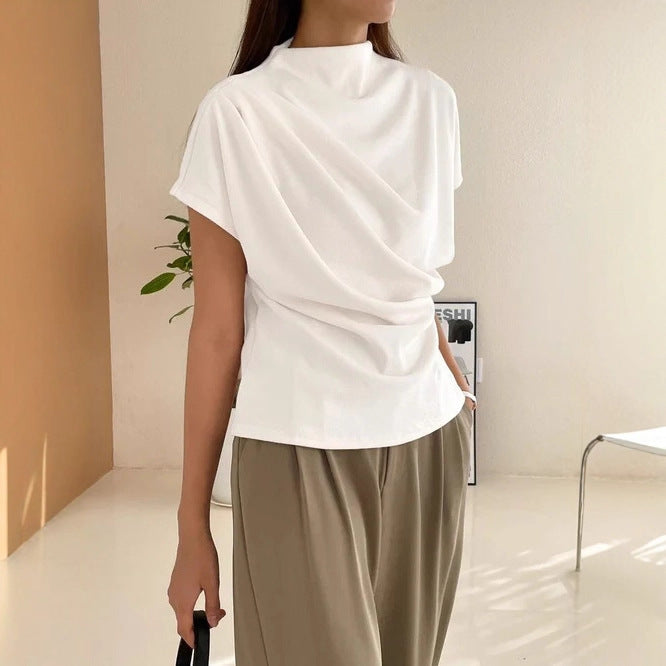 Round Neck Draping Summer New Simple Women's Clothing Short Sleeve