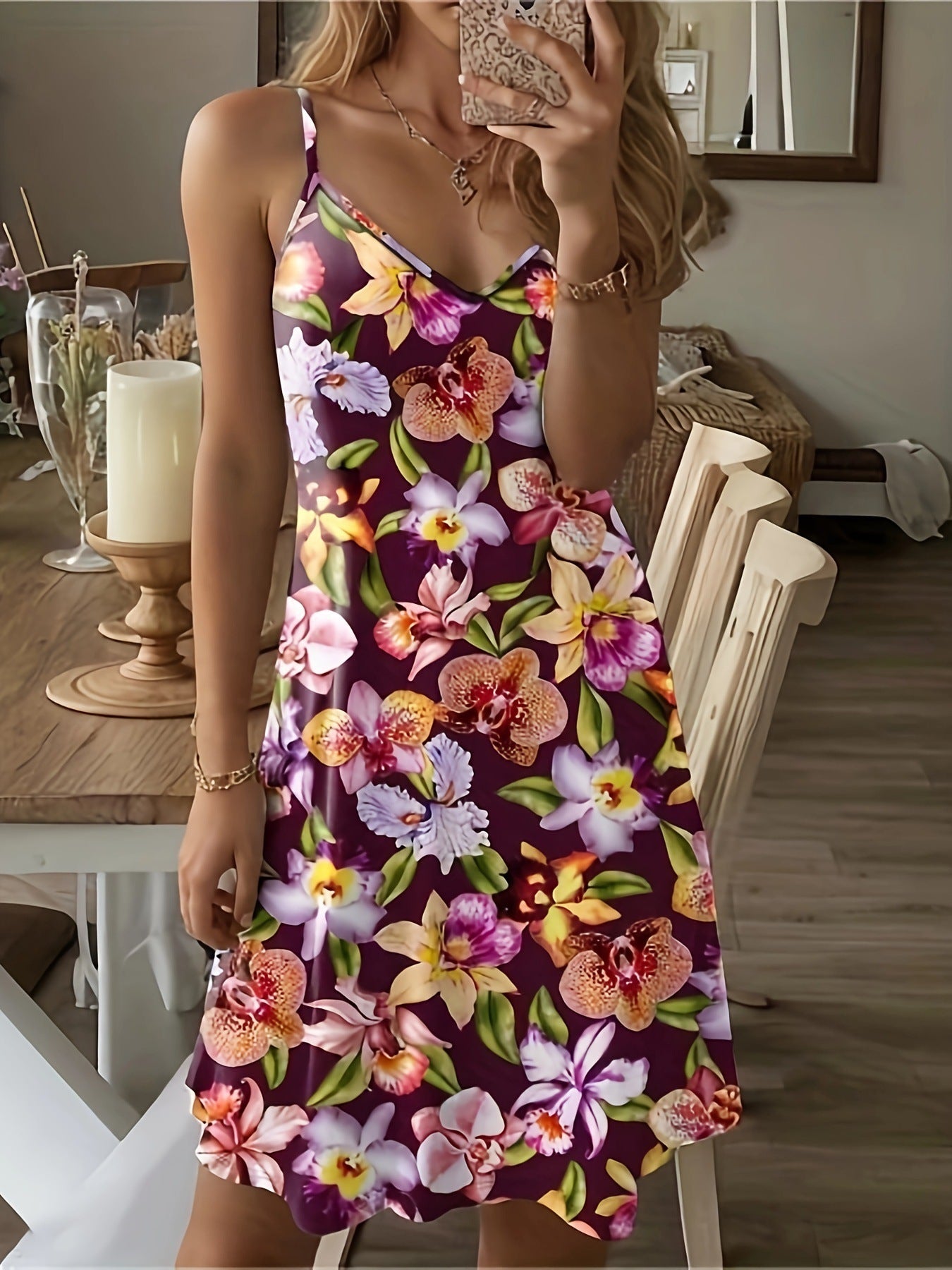 Printed Casual Vacation Spaghetti Straps Dress