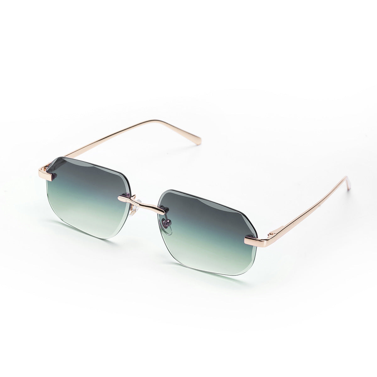 Metal Frameless Diamond Cut Spring Hinge Sunglasses