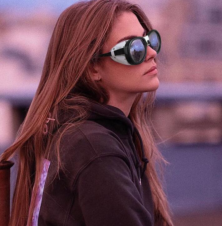 European And American Street Style Retro Leather Rivet Sunglasses Steampunk Sunglasses Trendy Oval