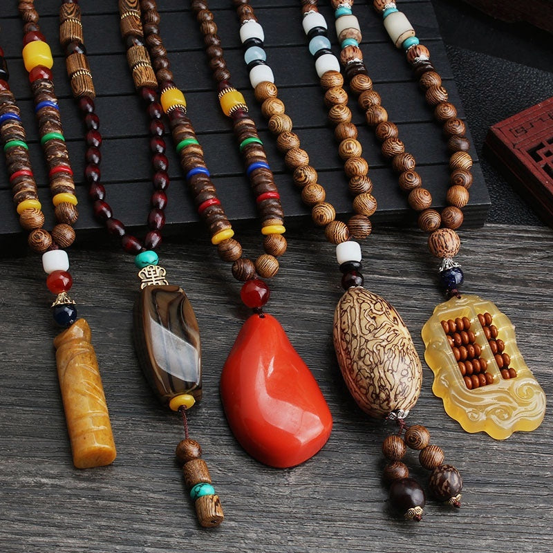 Men's And Women's Necklaces Retro Wooden Bead Sweater Chain Long Bodhi Pendant
