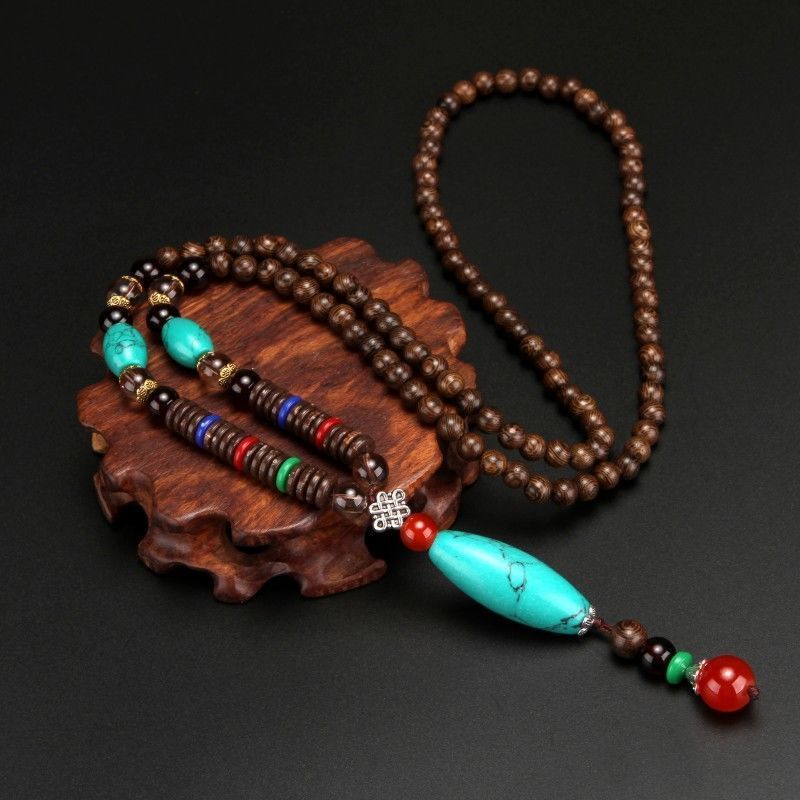 Retro Ethnic Sweater Chain Long Wooden Pendant