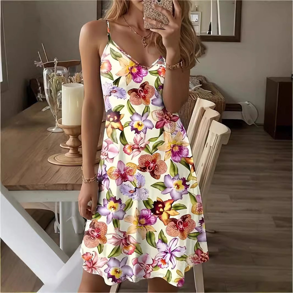 Printed Casual Vacation Spaghetti Straps Dress