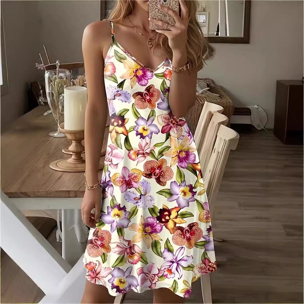 Printed Casual Vacation Spaghetti Straps Dress