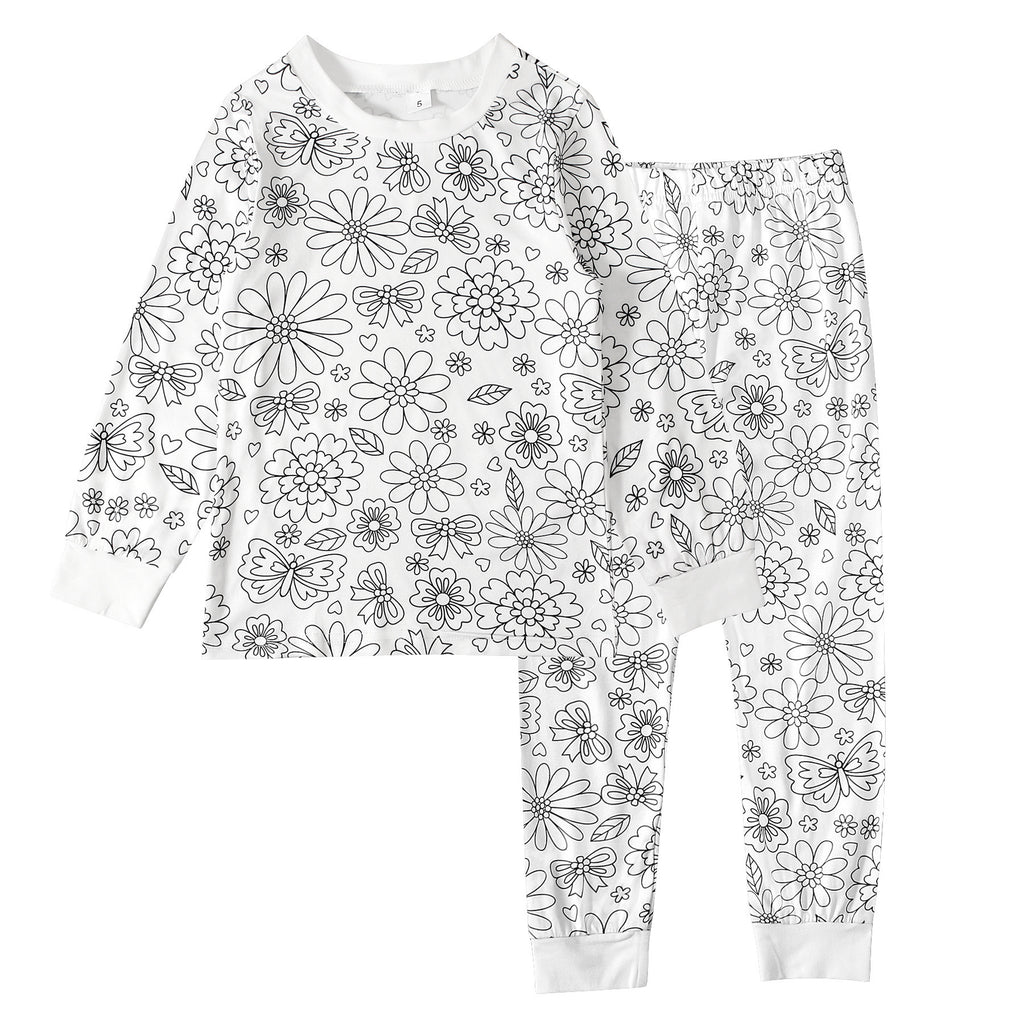 Black And White Cartoon Cartoon Pattern Long-sleeved T-shirt And Trousers Two-piece Home Wear Children's Suit
