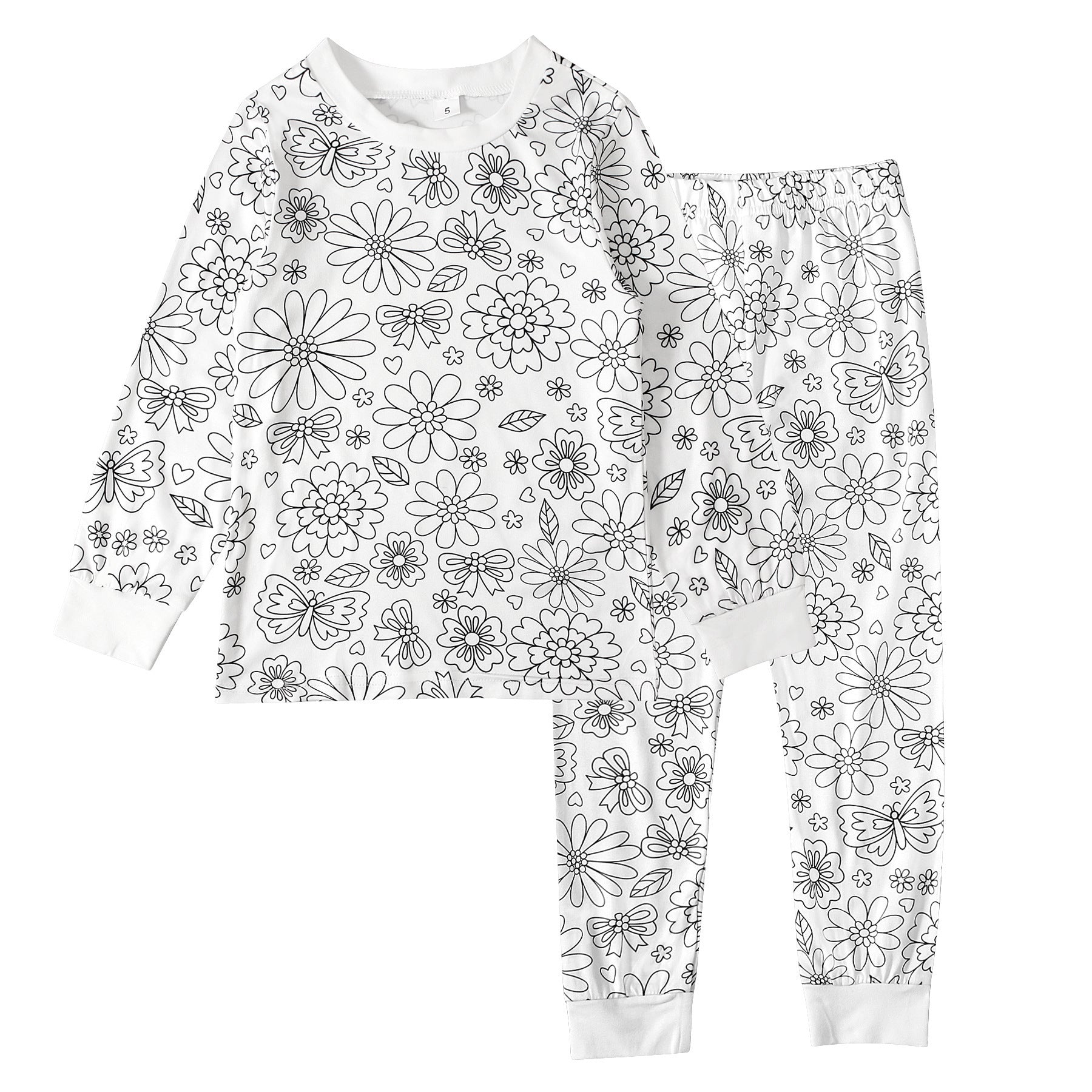Black And White Cartoon Cartoon Pattern Long-sleeved T-shirt And Trousers Two-piece Home Wear Children's Suit