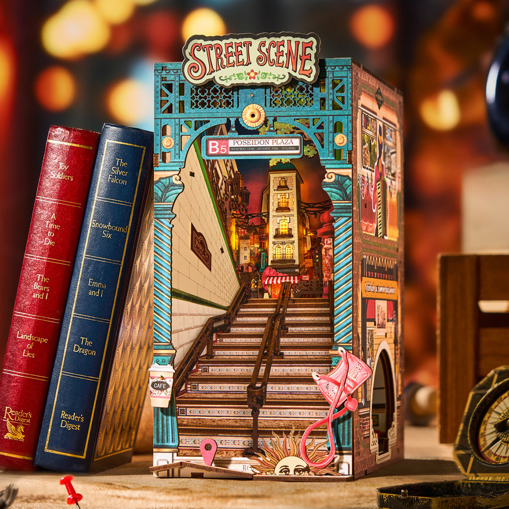 Rolife Book Nook Kit DIY 3D Wooden Miniature Street Scene With LED Lighting For Adults.