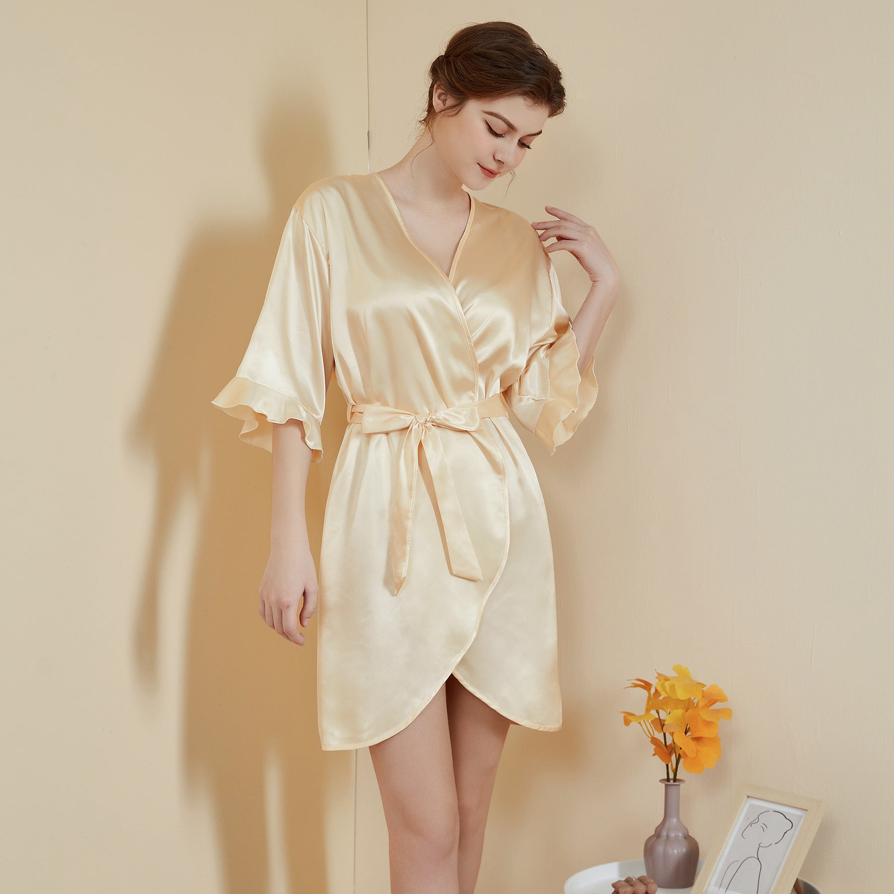Ruffle Sleeve Cool Short Nightgown Bathrobe Home Wear