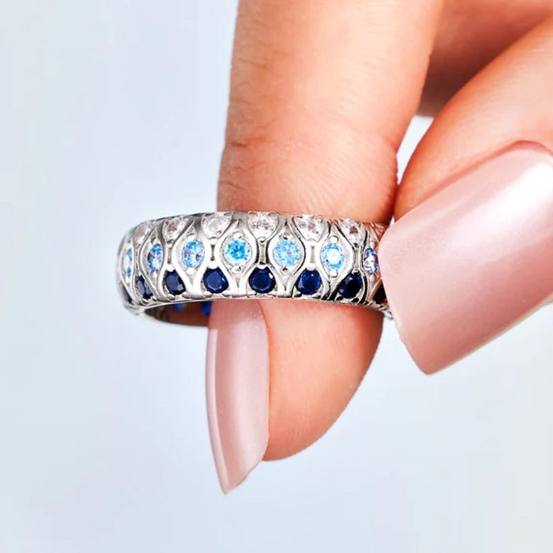 European And American Style Blue Zircon Arc Ring