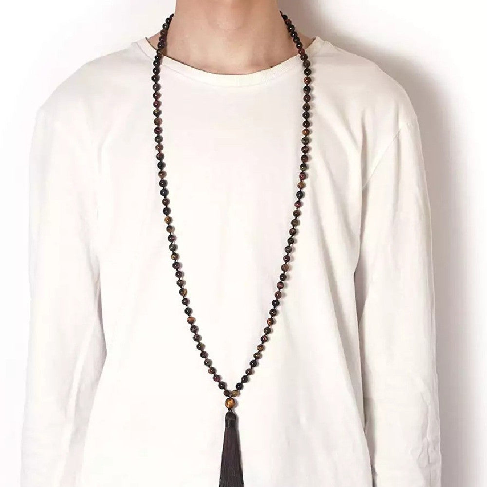 Agate Amethyst Blue Pattern Tassel Necklace