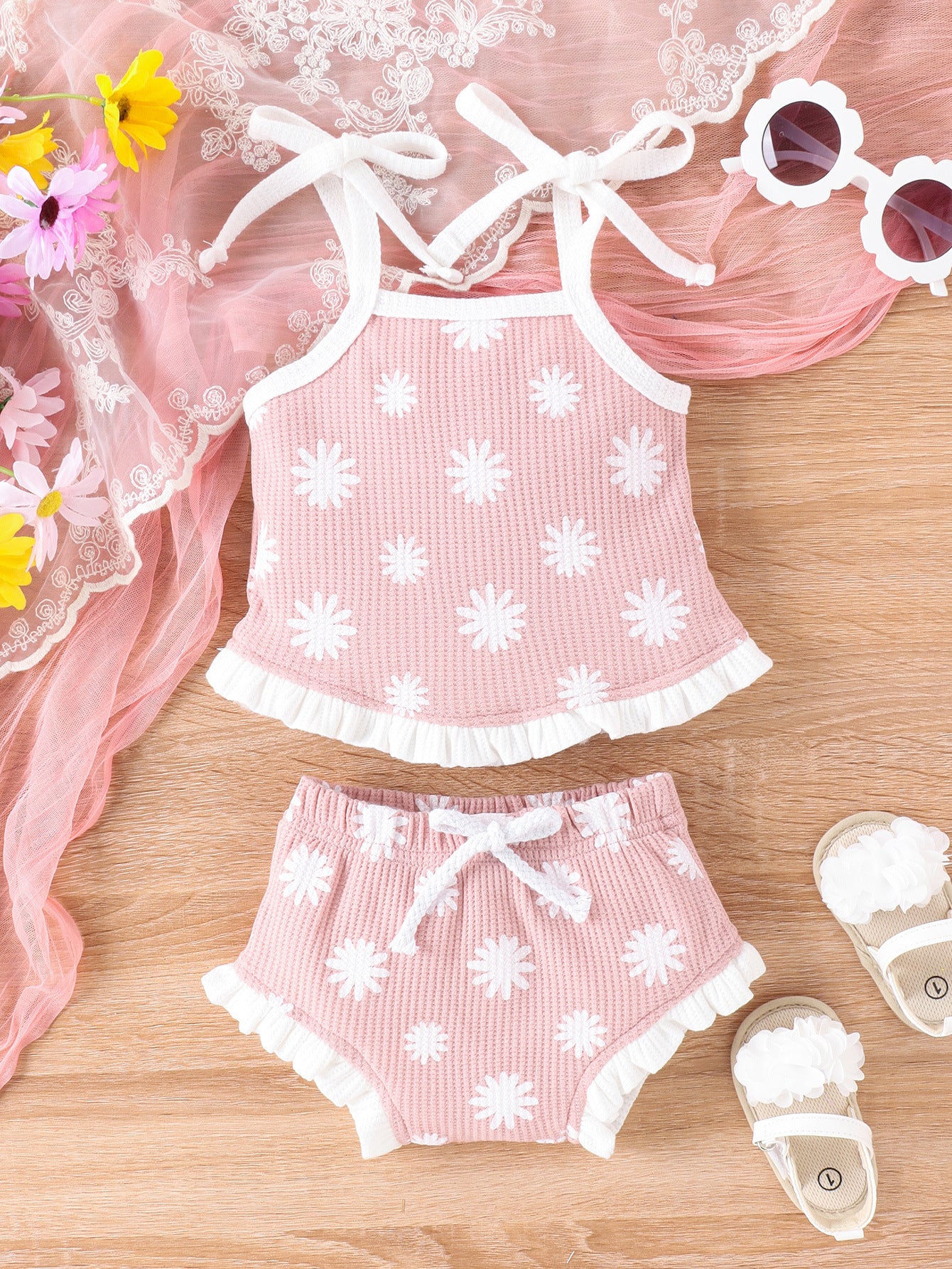Waffle Two-piece Set Baby Triangle Shorts Suit
