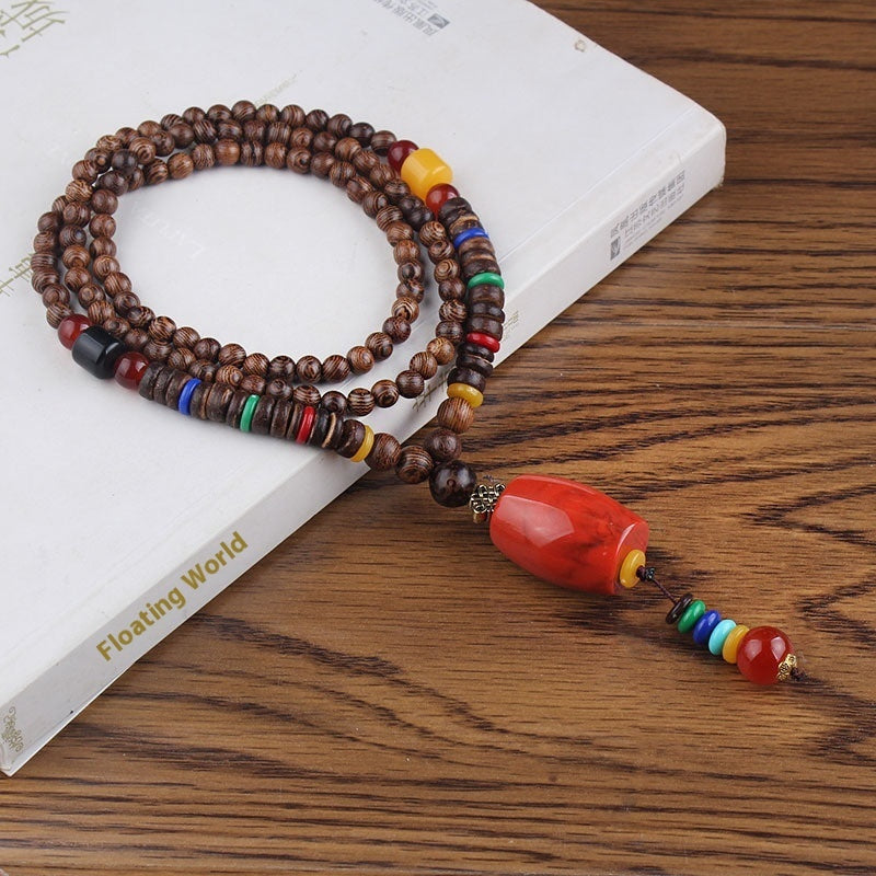 Men's And Women's Necklaces Retro Wooden Bead Sweater Chain Long Bodhi Pendant
