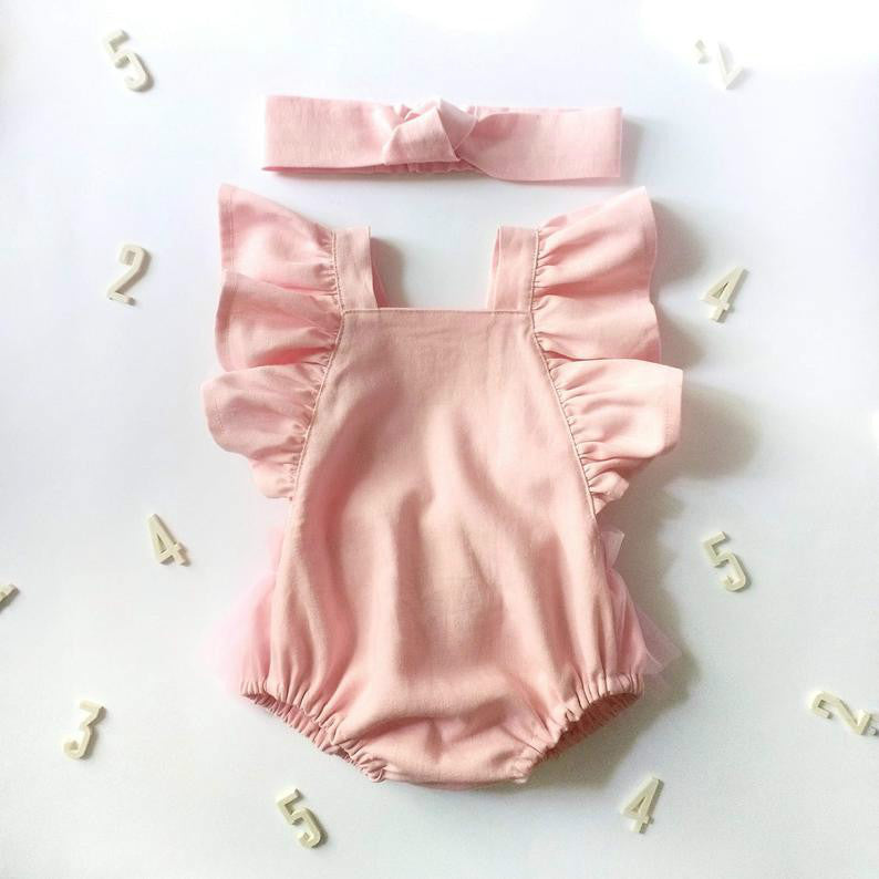 Newborn Cotton And Linen Romper Solid Color