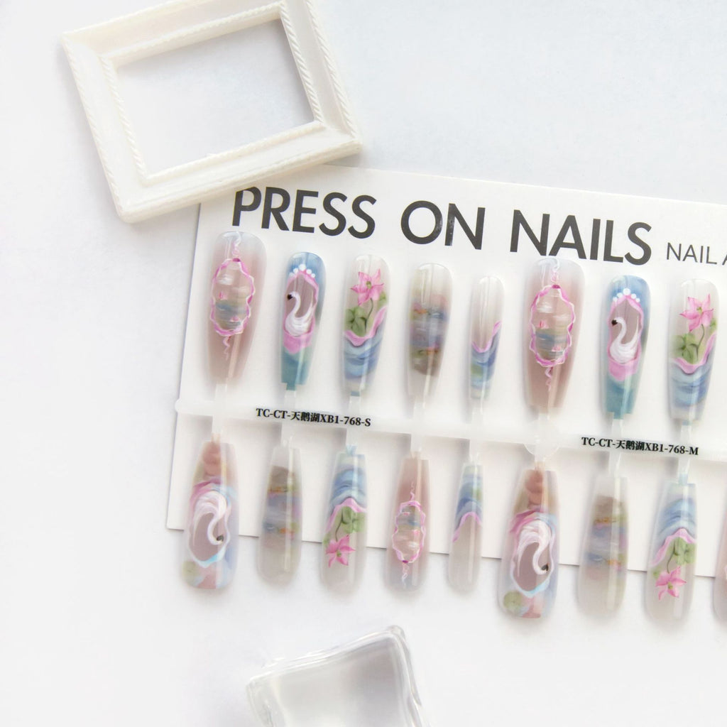 Ancient Style National Style Swan Lake Blooming Prefabricated Nail Tip Wear Armor - EL CHEG